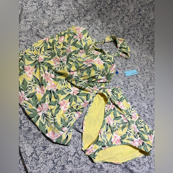 NWT Birdsong yellow floral tankini swimsuit 38I DDDDDD 6D large - Picture 1 of 10